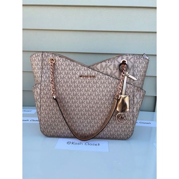 Michael Kors Purse Large Jet set Xchain Shoulder Bag Rose Gold - Picture 5 of 12